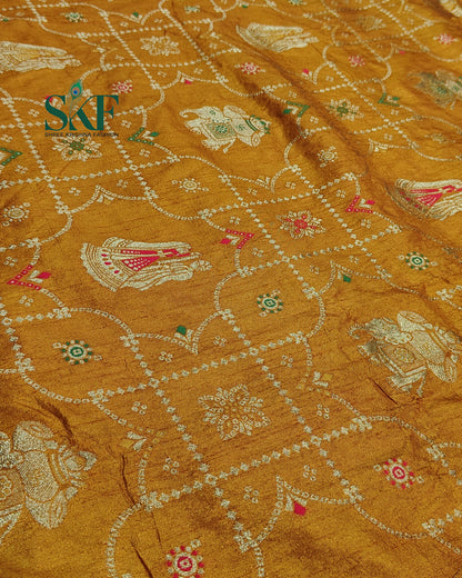 DOLA BANARSI MOTIF WEAVING HEAVY WORK BORDER YELLOW MUSTURD SAREE BY SKFBHOLUBHAI