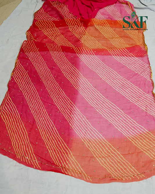 CHIFFON LEHRIYA OMBRE DYE AARI MIRROR WORK BUTTY MULTICOLOUR SAREE BY SKFBHOLUBHAI