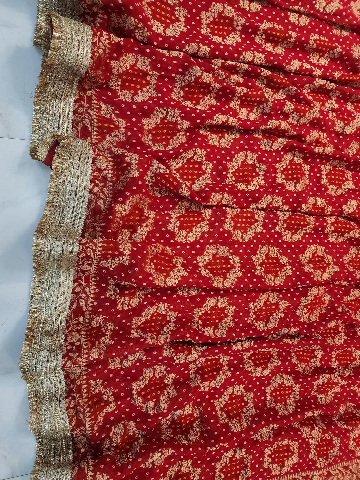 KHADI NEEM JARI GEORGETTE BHANDHANI ROOPGATHA BORDER SAREE BY SKFBHOLUBHAI