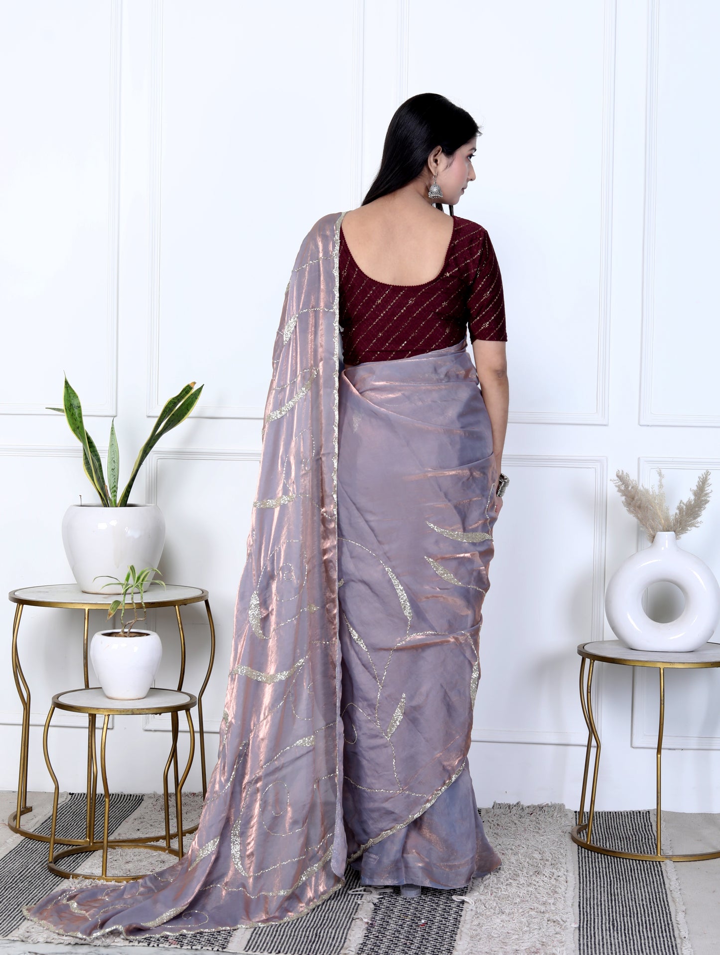 TISSUE SHIMMER JAAL HANDWORK SAREE