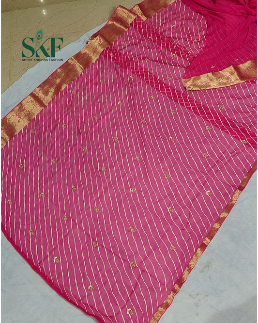 GEORGETTE LEHRIYA GOTTA HANDWORK BUTTY PINK  SAREE BY SKFBHOLUBHAI