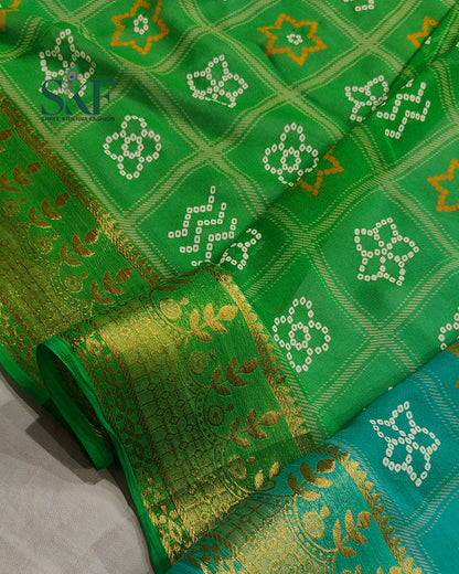 GEORGETTE GHATCHOLA BHANDHANI RAMAGREEN OMBREDYE WEAVING SAREE BY SKFBHOLUBHAI