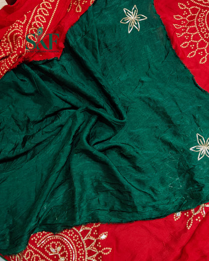 MODAL SILK BHANDHANI KACHAGOTTA WORK RED  SAREE BY SKFBHOLUBHAI
