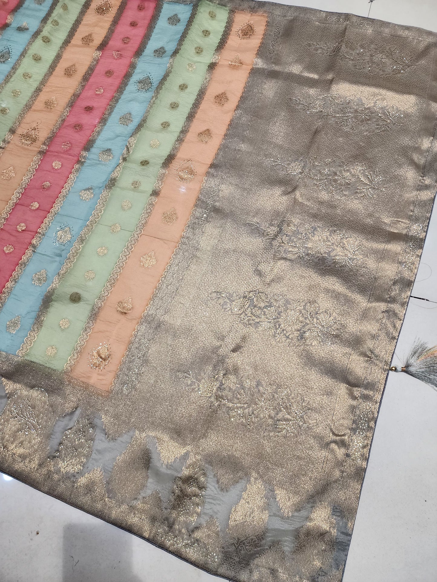 BRIDAL RAINBOW COLOUR AND WEAVING JARI SARVOSKI SAREE BY SKFBHOLUBHAI