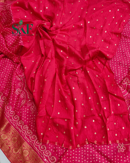 HO SILK BHANDHANI PEACOCK MOTIF AARI AND SEQUENCE WORK RANIPINK SAREE BY SKFBHOLUBHAI