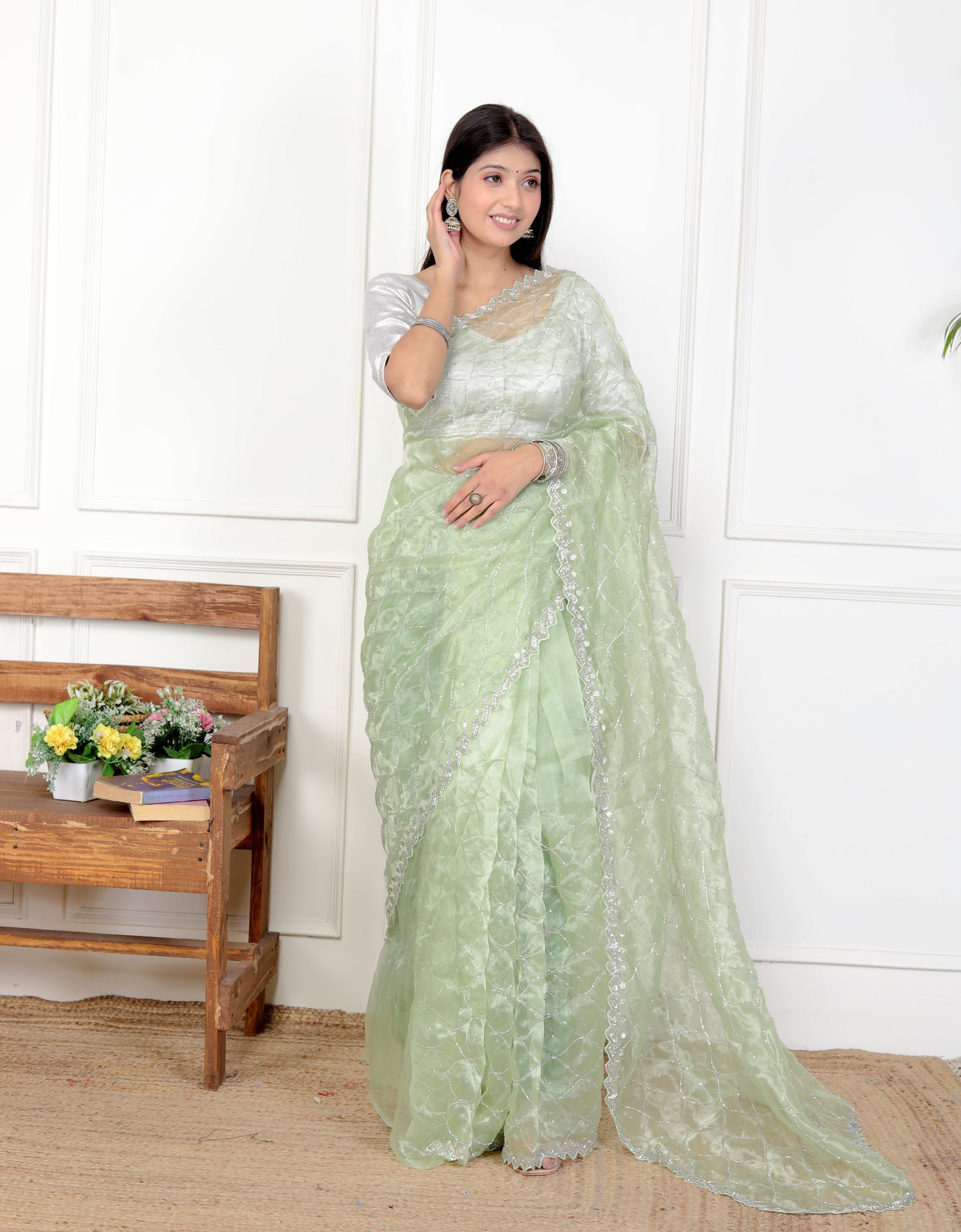 ORGANZA JAAL HANDWORK SAREE