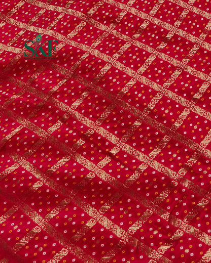 KHADI NEEM JARI GEORGETTE GHATCHOLA BHANDHANI HEAVY WORK BORDER RED SAREE BY SKFBHOLUBHAI