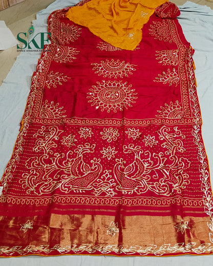 MODAL SILK BHANDHANI KACHAGOTTA WORK RANIPINK SAREE BY SKFBHOLUBHAI