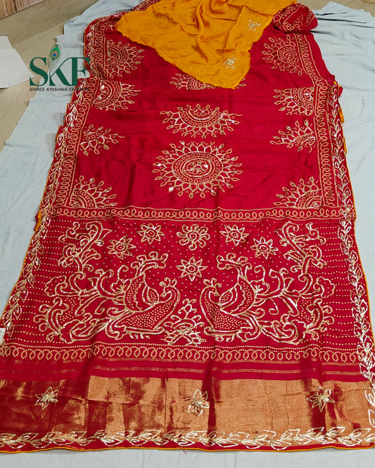 MODAL SILK BHANDHANI KACHAGOTTA WORK RANIPINK SAREE BY SKFBHOLUBHAI