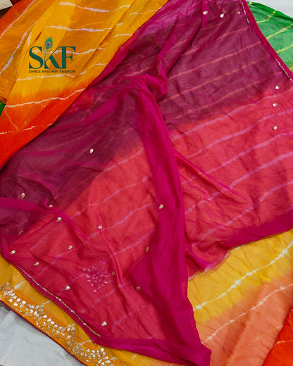 DIAMOND CHIFFON PACHRANGA LEHRIYA GOTTA HANDWORK SAREE BY SKFBHOLUBHAI