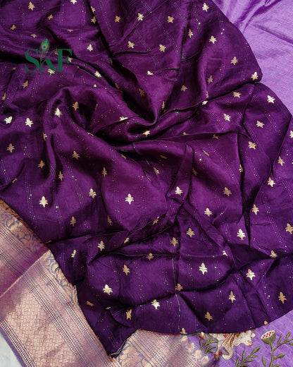 DOLA SILK MOTIF EMBROIDERY PANEL WEAVING BORDER WORK LAVENDER SAREE BY SKFBHOLUBHAI