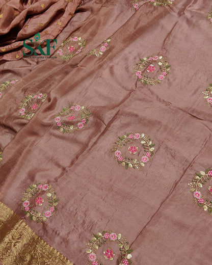 CHINON SEQUENCE EMBROIDERY WEAVING  WORK WINE SAREE BY SKFBHOLUBHAI