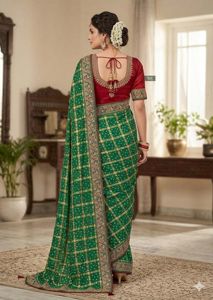 RAJASTHANI GHATCHOLA BANDHANI WITH TRADITIONAL NEEMJARI BORDER SAREE BY SKFBHOLUBHAI