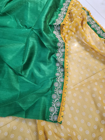 HALDI MEHANDI SPEICEL YELLOW GREEN BORDER SAREE BY SKFBHOLUBHAI