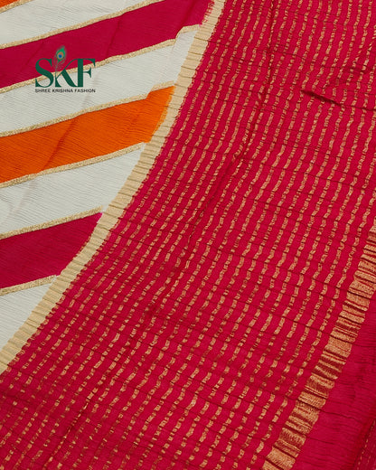CHINON LEHRIYA EMBROIDERY WEAVING  WORK BORDER MULTICOLOUR SAREE BY SKFBHOLUBHAI