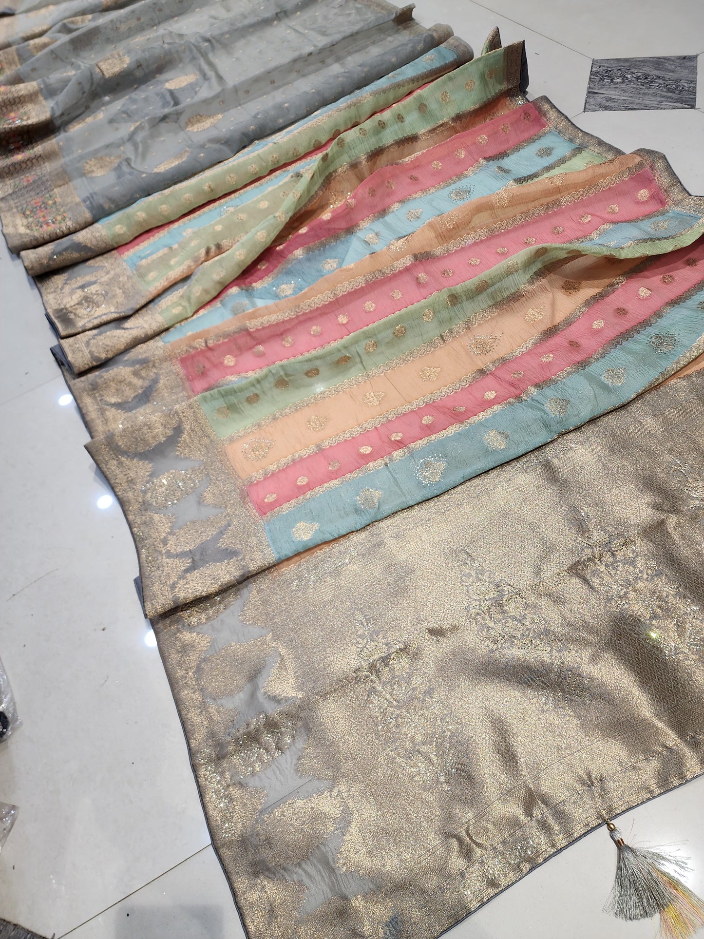 BRIDAL RAINBOW COLOUR AND WEAVING JARI SARVOSKI SAREE BY SKFBHOLUBHAI