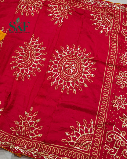 MODAL SILK BHANDHANI KACHAGOTTA WORK RANIPINK SAREE BY SKFBHOLUBHAI