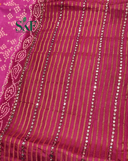 HO SILK BHANDHANI MIRROR WORK TWO TONE PURPLE AND WINE SAREE BY SKFBHOLUBHAI