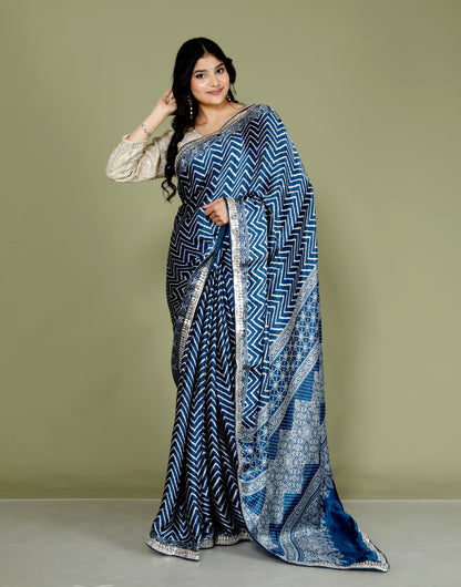 GAJJI SILK LEHRIYA GOTTAWORK BLUE SAREE BY SKFBHOLUBHAI
