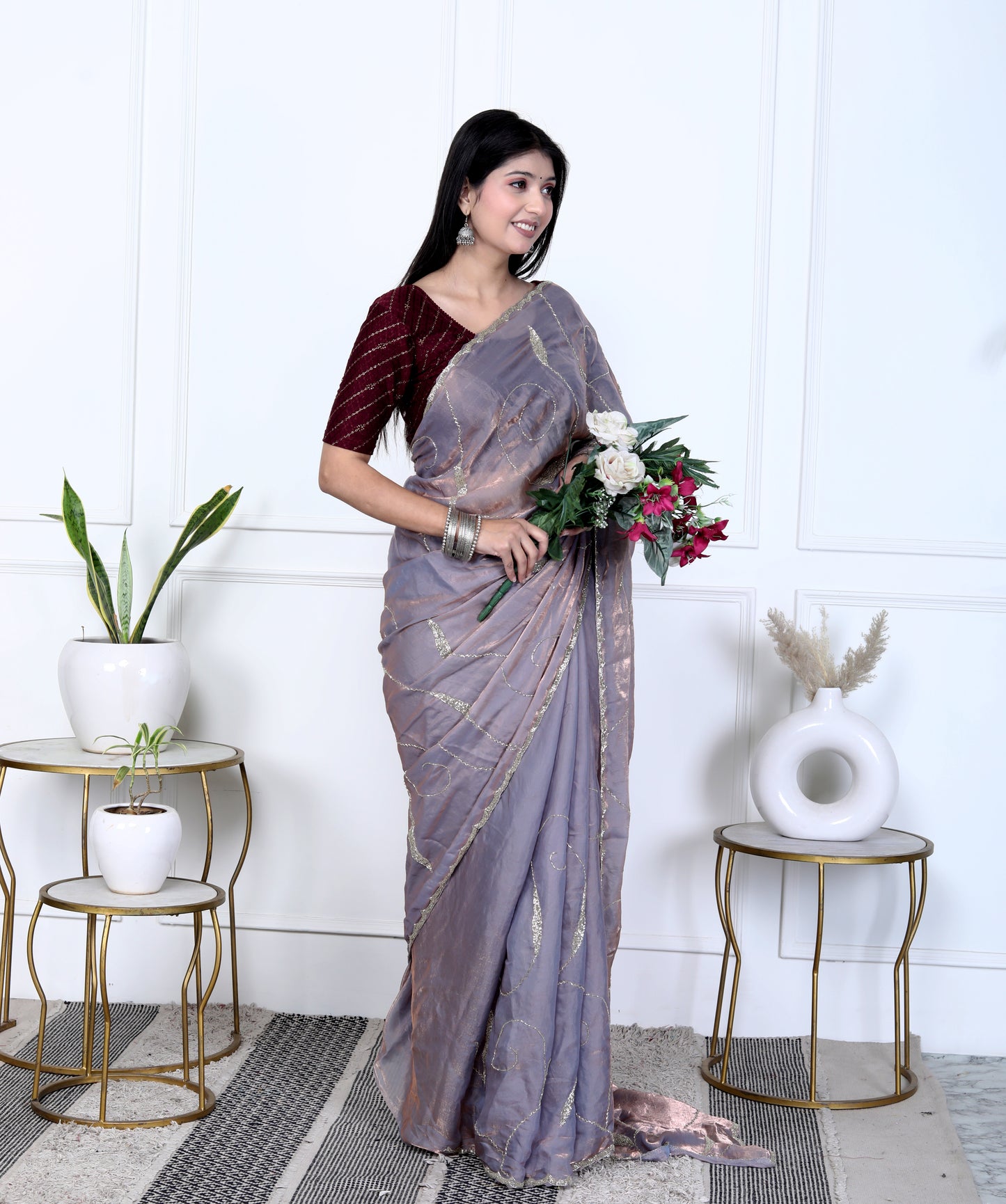 TISSUE SHIMMER JAAL HANDWORK SAREE