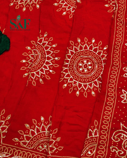 MODAL SILK BHANDHANI KACHAGOTTA WORK RED  SAREE BY SKFBHOLUBHAI