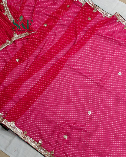GEORGETTE MODHA LEHRIYA GOTTAPATTI WORK RANIPINK SAREE BY SKFBHOLUBHAI