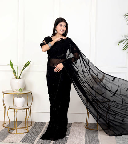 BLACK HANDWORK GEORGETTE SAREE