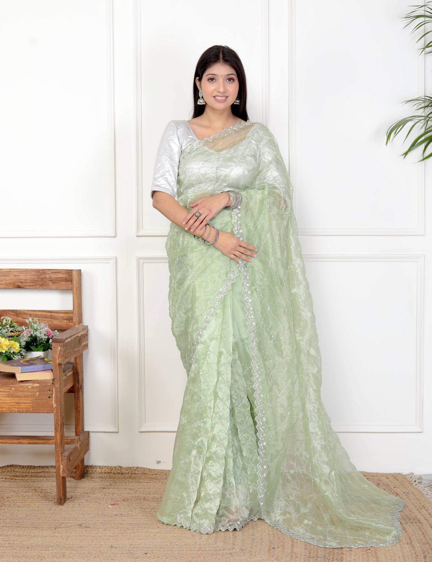 ORGANZA JAAL HANDWORK SAREE