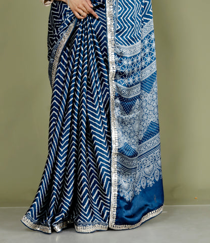 GAJJI SILK LEHRIYA GOTTAWORK BLUE SAREE BY SKFBHOLUBHAI