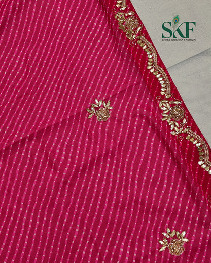 GEORGETTE MODHA LEHRIYA GOTTA PEARL HANDWORK RANIPINK SAREE BY SKFBHOLUBHAI