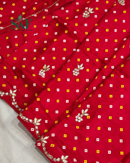 MODAL SILK BHANDHANI HANDWORK BUTTA RED SAREE BY SKFBHOLUBHAI
