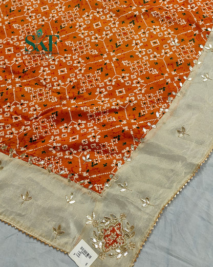 TUSSAR SILK PATOLA PRINT GOTTA HANDWORK BORDER ORANGE SAREE BY SKFBHOLUBHAI