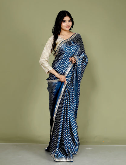 GAJJI SILK LEHRIYA GOTTAWORK BLUE SAREE BY SKFBHOLUBHAI