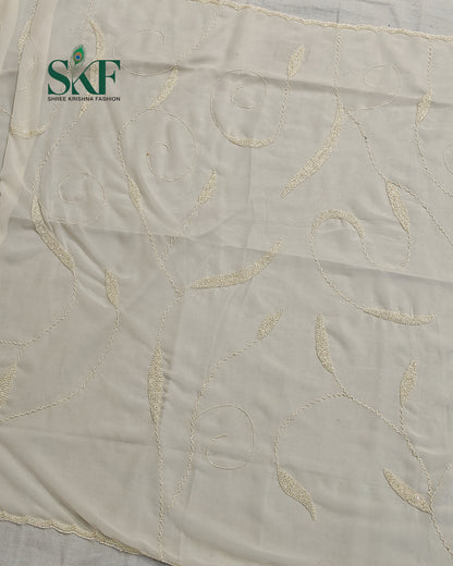 GEORGETTE IVORY KARDANA JAAL HANDWORK SAREE BY SKFBHOLUBHAI