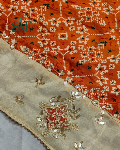 TUSSAR SILK PATOLA PRINT GOTTA HANDWORK BORDER ORANGE SAREE BY SKFBHOLUBHAI