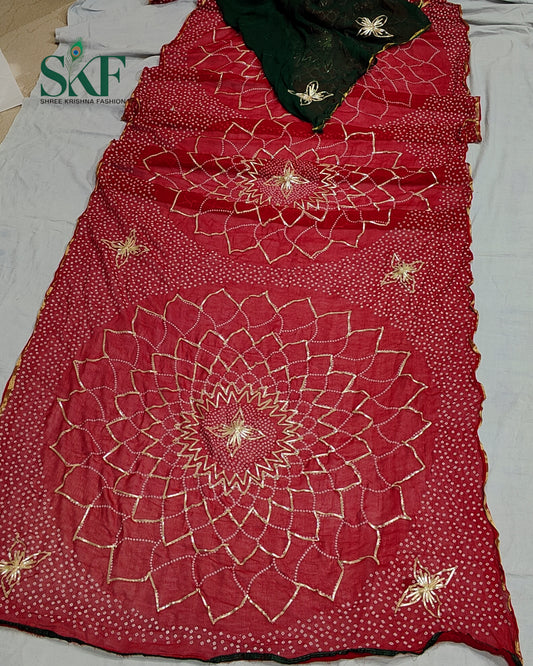 VISCOSS GEORGETTE CHAKRA BHANDHANI KACHAGOTTA  WORK MEHROON SAREE BY SKFBHOLUBHAI